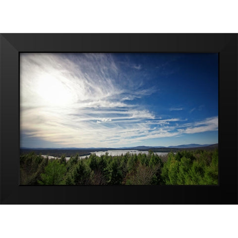 Clouds Trees Lake Black Modern Wood Framed Art Print by Lee, Rachel