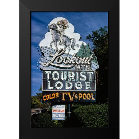 Lookout Mountain Tourist Lodge Sign 1980 Vertical Black Modern Wood Framed Art Print by Lee, Rachel