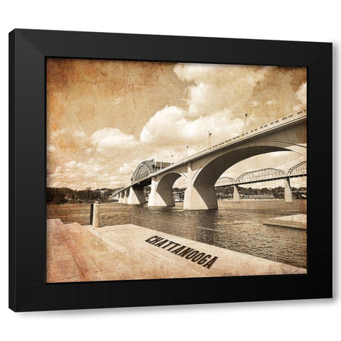 Market Bridge Textured w Writing Black Modern Wood Framed Art Print by Lee, Rachel