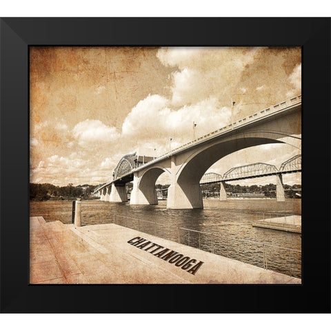 Market Bridge Textured w Writing Black Modern Wood Framed Art Print by Lee, Rachel