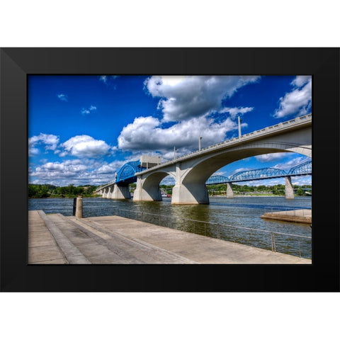 Market Bridge Vivid Black Modern Wood Framed Art Print by Lee, Rachel