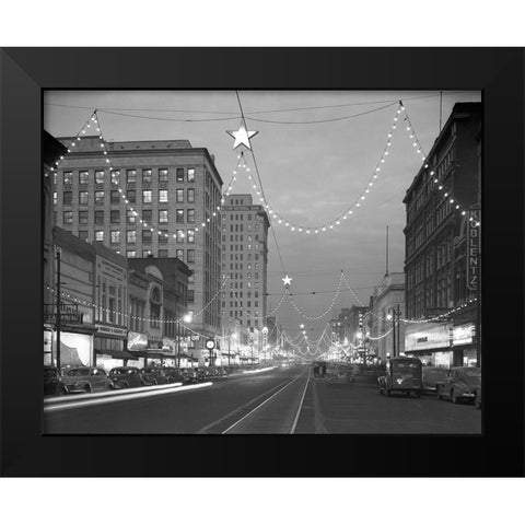 Market Street 1946 Black Modern Wood Framed Art Print by Lee, Rachel