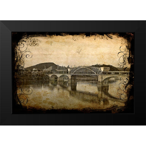 Nooga Bridge with Antique Border Black Modern Wood Framed Art Print by Lee, Rachel