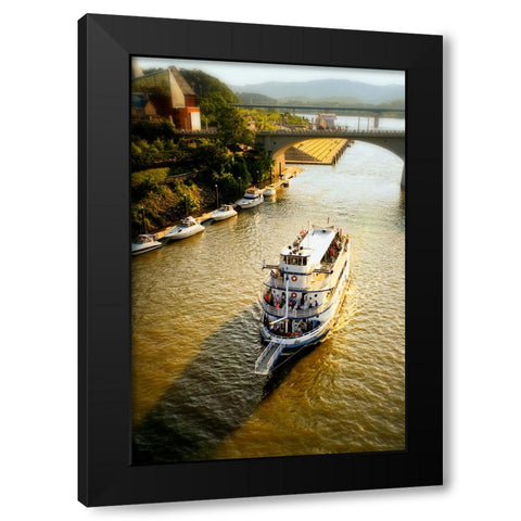 River Boat Cruise Black Modern Wood Framed Art Print by Lee, Rachel