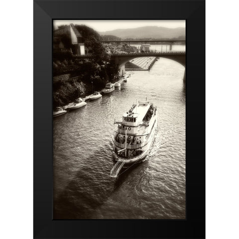 River Boat Cruise Sepia Black Modern Wood Framed Art Print by Lee, Rachel