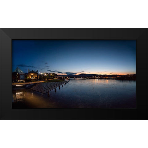 River Downtown at Night Panorama Black Modern Wood Framed Art Print by Lee, Rachel