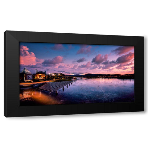 River Downtown at Night Panorama Reedit Black Modern Wood Framed Art Print by Lee, Rachel