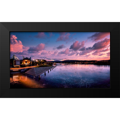 River Downtown at Night Panorama Reedit Black Modern Wood Framed Art Print by Lee, Rachel
