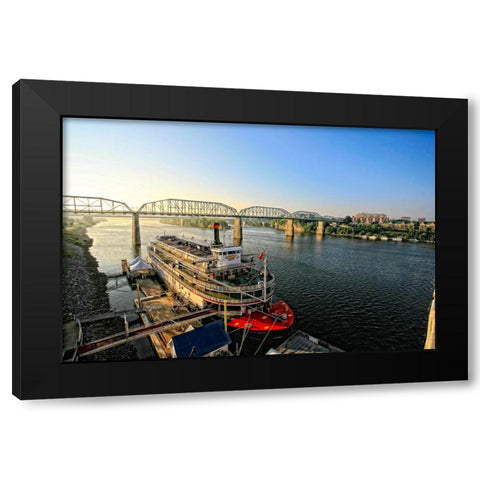 Riverboat From Market Black Modern Wood Framed Art Print with Double Matting by Lee, Rachel