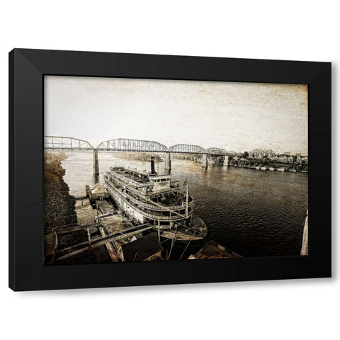 Riverboat From Market Textured Black Modern Wood Framed Art Print with Double Matting by Lee, Rachel