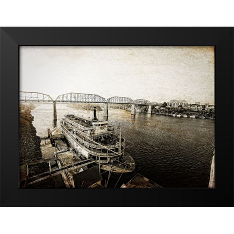Riverboat From Market Textured Black Modern Wood Framed Art Print by Lee, Rachel