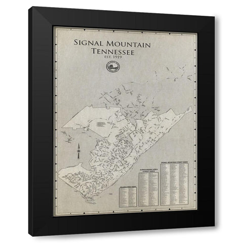 Signal Mountain Map Black Modern Wood Framed Art Print with Double Matting by Lee, Rachel