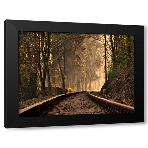 Train Track 9 Black Modern Wood Framed Art Print by Lee, Rachel