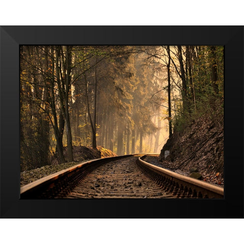 Train Track 9 Black Modern Wood Framed Art Print by Lee, Rachel