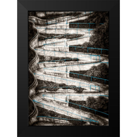 Walk My Way Sepia w Blue Rails Black Modern Wood Framed Art Print by Lee, Rachel