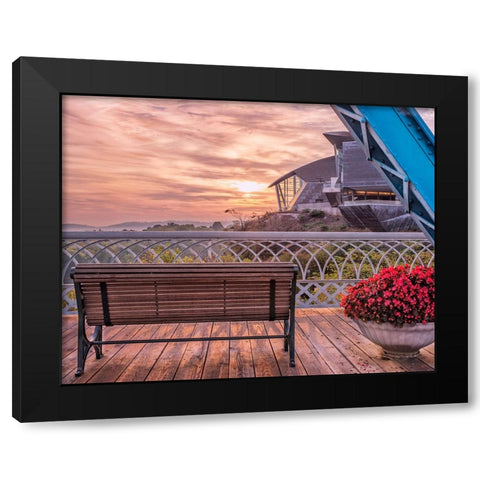Walnut Bench and Hunter Morning Black Modern Wood Framed Art Print by Lee, Rachel