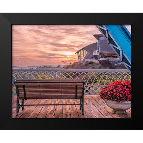 Walnut Bench and Hunter Morning Black Modern Wood Framed Art Print by Lee, Rachel