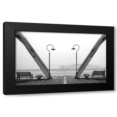 Walnut Posts in Fog BW Black Modern Wood Framed Art Print with Double Matting by Lee, Rachel