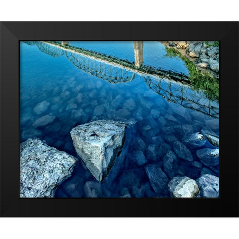 Walnut River Reflection w Rocks Black Modern Wood Framed Art Print by Lee, Rachel