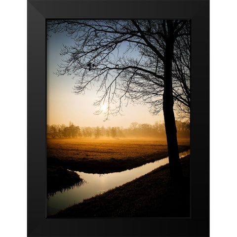 Water Sunrise Black Modern Wood Framed Art Print by Lee, Rachel
