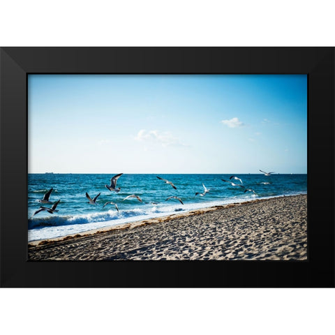 Seagulls Black Modern Wood Framed Art Print by Malone, Will