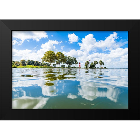 Candy Cane Lighthouse Black Modern Wood Framed Art Print by Malone, Will