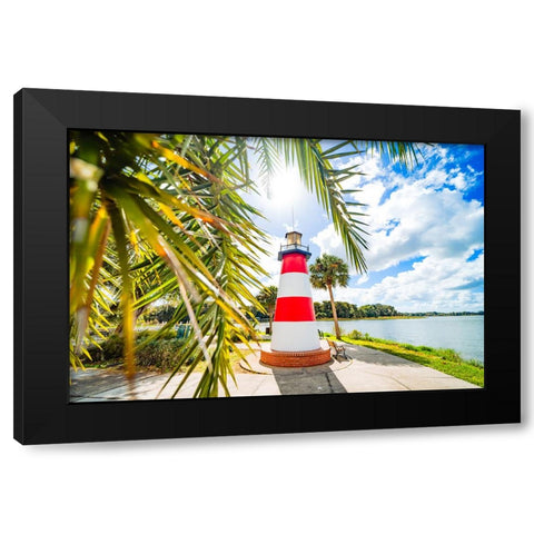 The Candy Cane Lighthouse Black Modern Wood Framed Art Print by Malone, Will