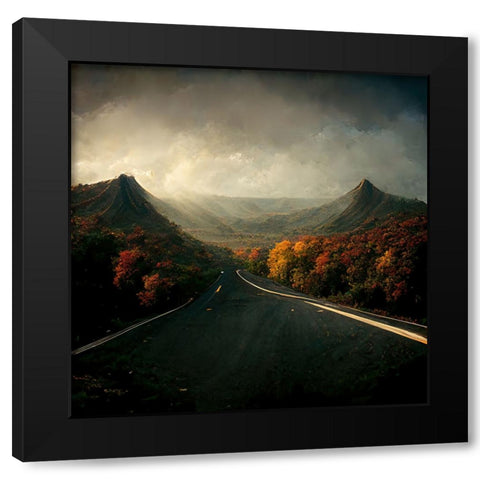 Autumn Road 2 Black Modern Wood Framed Art Print with Double Matting by Screendoor