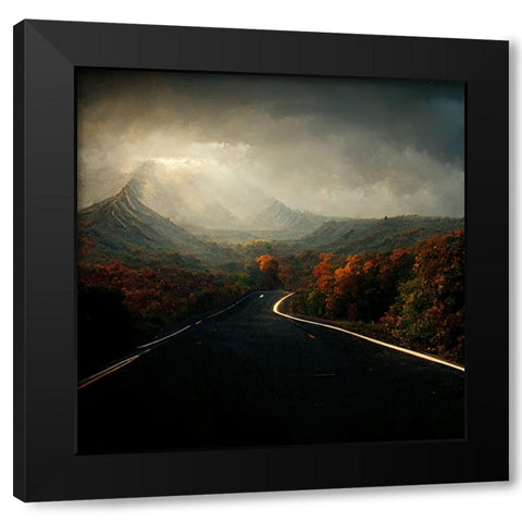 Autumn Road Black Modern Wood Framed Art Print with Double Matting by Screendoor