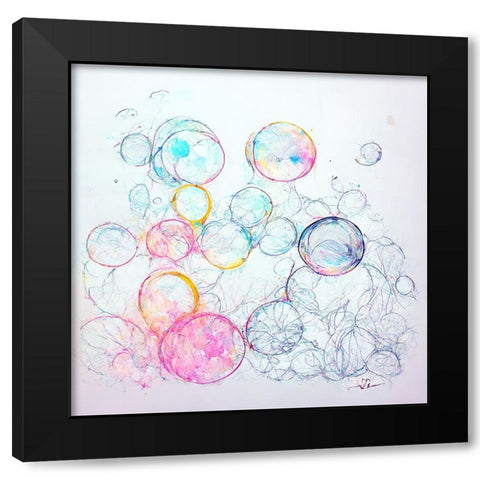 Bubbles 3 Black Modern Wood Framed Art Print with Double Matting by Screendoor
