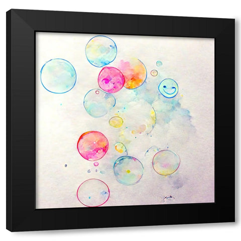 Bubbles 5 Black Modern Wood Framed Art Print with Double Matting by Screendoor