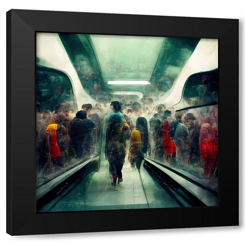 Futuristic City Subway 2 Black Modern Wood Framed Art Print by Screendoor