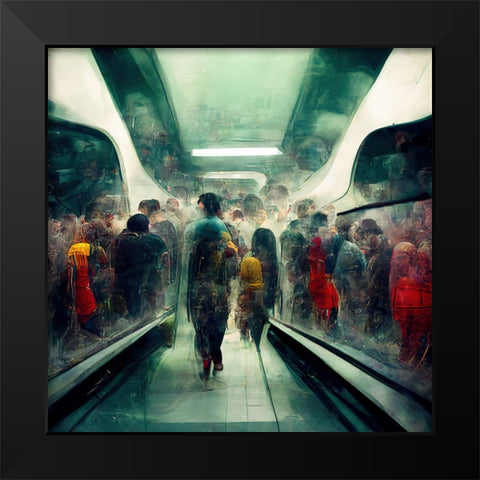 Futuristic City Subway 2 Black Modern Wood Framed Art Print by Screendoor