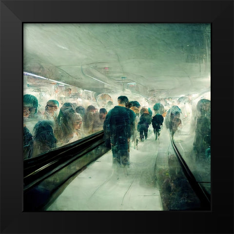 Futuristic City Subway 3 Black Modern Wood Framed Art Print by Screendoor