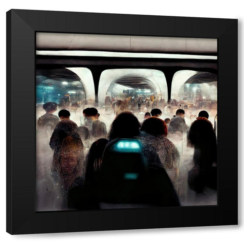 Futuristic City Subway Black Modern Wood Framed Art Print with Double Matting by Screendoor