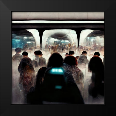 Futuristic City Subway Black Modern Wood Framed Art Print by Screendoor