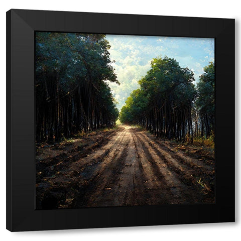 Road in the Woods Black Modern Wood Framed Art Print with Double Matting by Screendoor