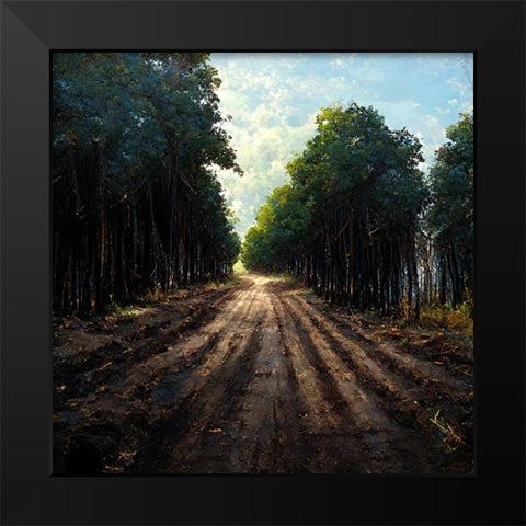 Road in the Woods Black Modern Wood Framed Art Print by Screendoor