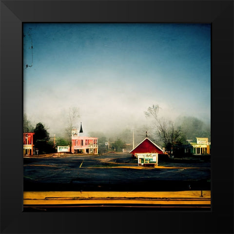 Small Town Morning 3 Black Modern Wood Framed Art Print by Screendoor