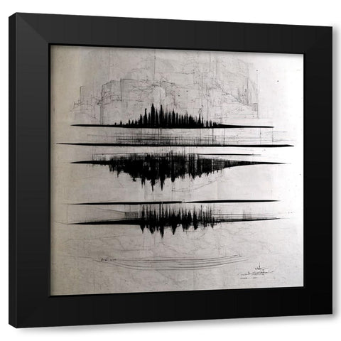 Waveform 1 Black Modern Wood Framed Art Print with Double Matting by Screendoor