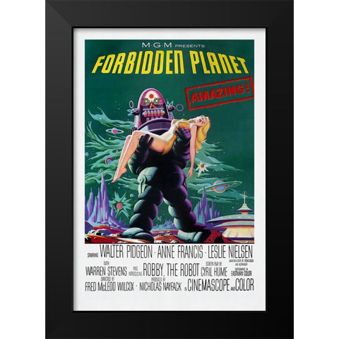 Forbidden Planet Black Modern Wood Framed Art Print by Screendoor