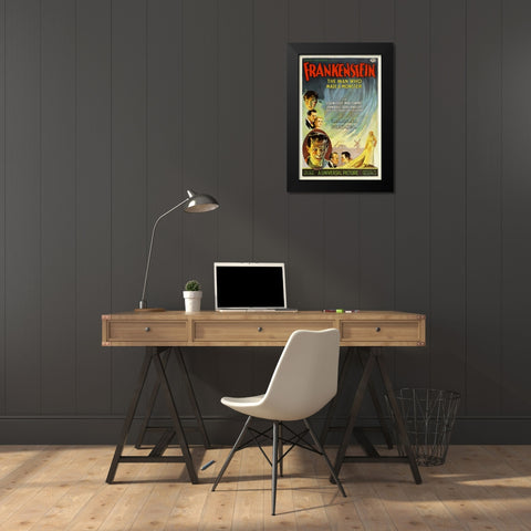 Frankenstein Black Modern Wood Framed Art Print by Screendoor