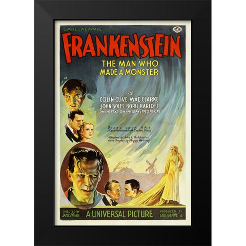 Frankenstein Black Modern Wood Framed Art Print by Screendoor