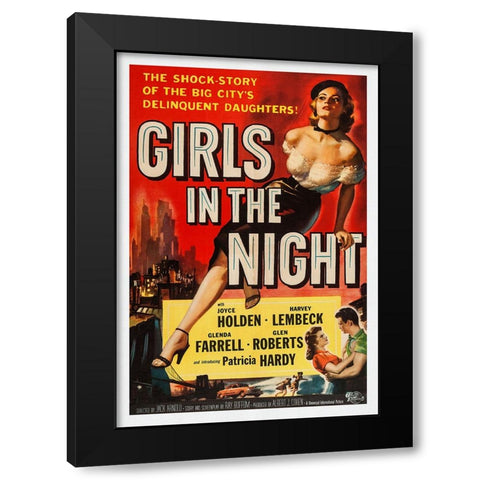 Girls In The Night Black Modern Wood Framed Art Print by Screendoor