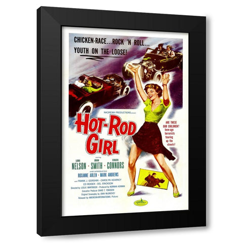 Hot Rod Girl Black Modern Wood Framed Art Print by Screendoor