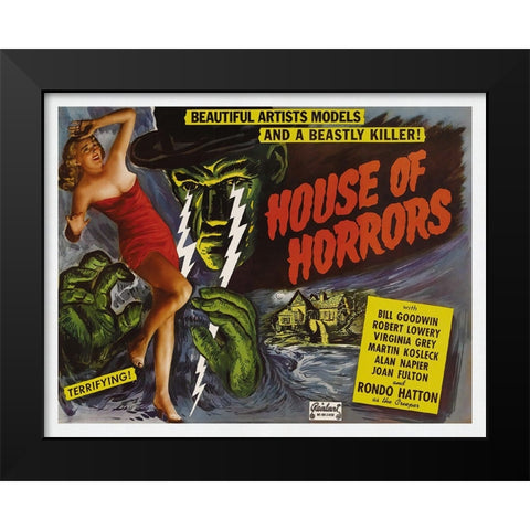 House of Horrors Black Modern Wood Framed Art Print by Screendoor
