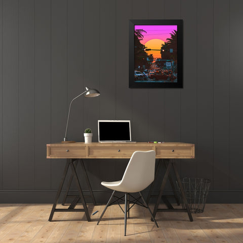 Sunset Vaporwave 3 Black Modern Wood Framed Art Print by Orozco, Danner