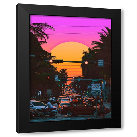 Sunset Vaporwave 3 Black Modern Wood Framed Art Print with Double Matting by Orozco, Danner