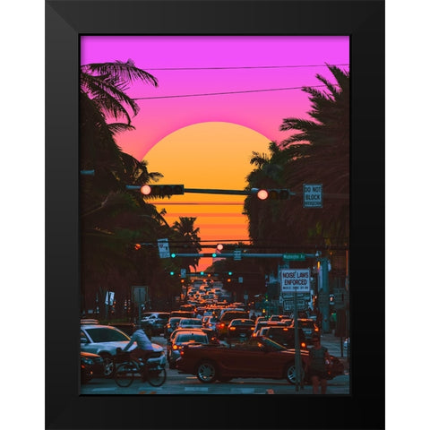 Sunset Vaporwave 3 Black Modern Wood Framed Art Print by Orozco, Danner