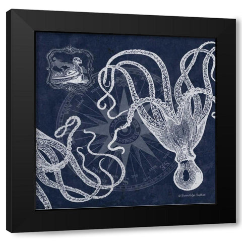 Octopi on Indigo II Black Modern Wood Framed Art Print with Double Matting by Babbitt, Gwendolyn